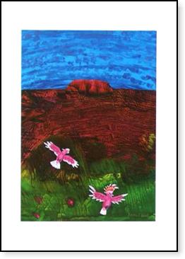 Uluru with pink cockatoos